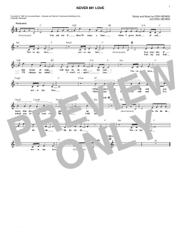 page one of Never My Love (Lead Sheet / Fake Book)