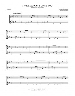 page one of I Will Always Love You (Violin Duet)