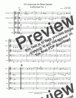 page one of Dowland - 10 Lachrimae (for Brass Quintet)