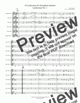 page one of Dowland - 10 Lachrimae (for Saxophone Quintet SATTB or AATTB)