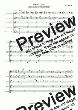 page one of Huron Carol (Saxophone Quintet)