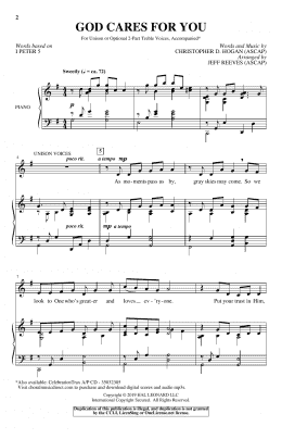 page one of God Cares For You (Unison Choir)