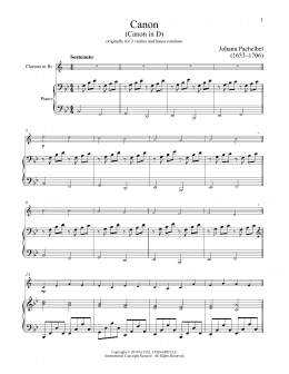 page one of Canon In D (Clarinet and Piano)