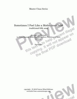 page one of Master Class: Sometimes I Feel Like a Motherless Child (Trumpet solo (or Flute, Bassoon, Tenor Sax, French Horn, Trombone or Viola) & Piano)