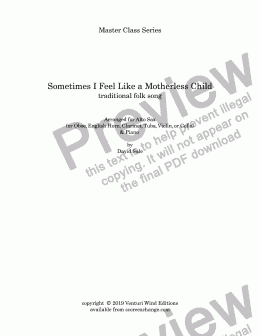 page one of Master Class: Sometimes I Feel Like a Motherless Child (Alto Sax solo (or Oboe, English Horn, Clarinet, Tuba, Violin or Cello) & Piano