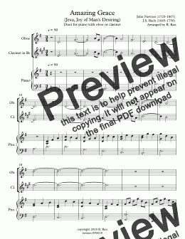 page one of Amazing Grace (Jesu, Joy of Man's Desiring) Duet for piano with oboe or clarinet