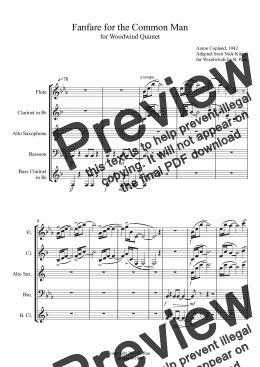 page one of Copland - Fanfare for the Common Man - for Woodwind Quintet