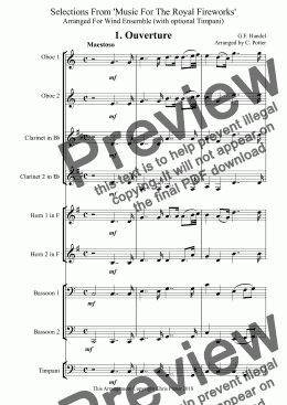 page one of Selections From 'Music For The Royal Fireworks'