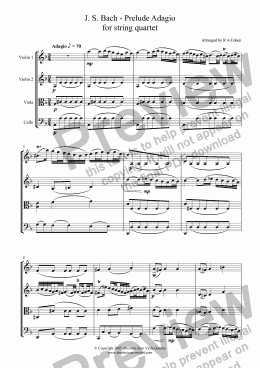 page one of Bach - PRELUDE ADAGIO -  for string quartet