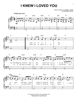 page one of I Knew I Loved You (Easy Piano)