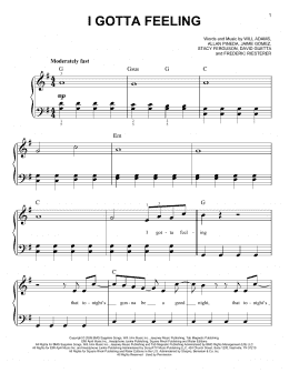 page one of I Gotta Feeling (Easy Piano)