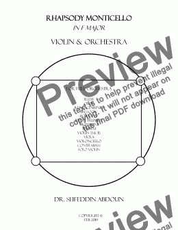 page one of Rhrapsody Monticello in F major For Violin & Orchestra
