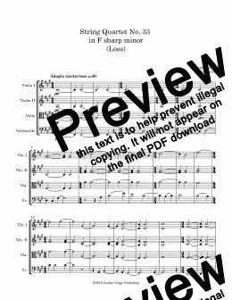 page one of String Quartet No 33 in F sharp minor - Score and parts