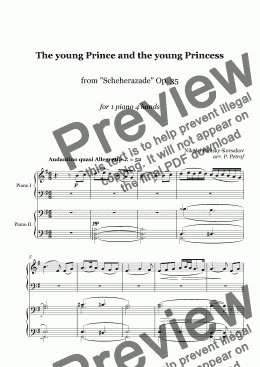 page one of Rimsky-Korsakov - "The young Prince and the young Princess" from "Scheherazade" Op.35 - 1 piano 4 hands