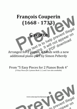 page one of Gavotte (F Couperin) Arranged for 2 pianos, 4 hands by Simon Peberdy