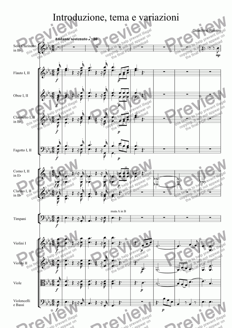 Introduction, Theme & Variations For Clarinet & Orchestra - Buy PDF