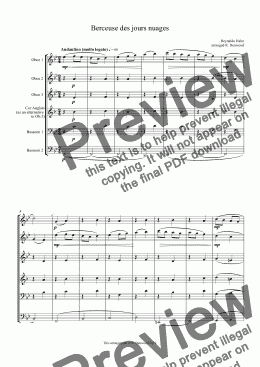 page one of Hahn - Berceuse des jours nuages for Double Reed Ensemble (with Cor Anglais as an alternative to Ob.3)