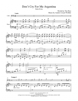 page one of Don't Cry For Me Argentina (from Evita) (Cello and Piano)