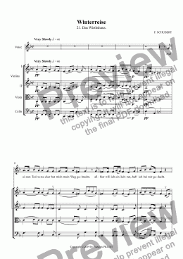 page one of SCHUBERT Winterreise 21. Das Wirthshaus. arranged for Voice and String quartet