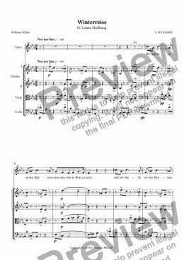 page one of SCHUBERT Winterreise 16. Letzte Hoffnung arranged for Voice and String quartet.