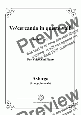 page one of Astorga-Vo'cercando in queste valli,in b minor,for Voice and Piano