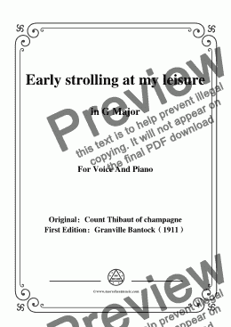 page one of Bantock-Folksong,Early strolling at my leisure(L'autrier par la matinée),in G Major,for voice and paino