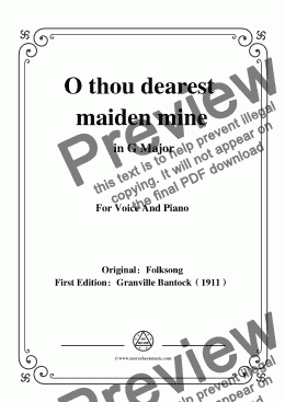 page one of Bantock-Folksong,O thou dearest maiden mine(O du lieber Augustin),in G Major,for voice and piano