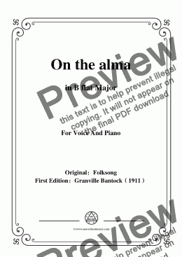 page one of Bantock-Folksong,On the alma(Auf der Alma),in B flat Major,for Voice and Piano
