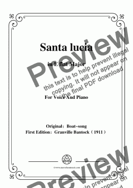 page one of Bantock-Folksong,Santa lucia(Barcarolle),in E flat Major,for Voice and Piano