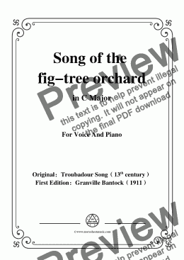 page one of Bantock-Folksong,Song of the fig-tree orchard(Canção de Figueiral),in C Major,for voice and piano