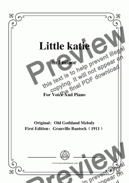 page one of Bantock-Folksong,Little katie(Liten Karin),in f minor,for Voice and Piano