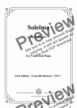 page one of Bantock-Folksong,Soleima(Chanson Mauresque),in d minor,for Voice and Piano