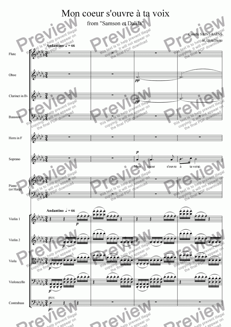 Mon Coeur S Ouvre A Ta Voix From Samson Et Dalila Sheet Music Pdf