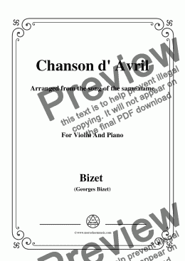 page one of Bizet-Chanson d' Avril,for Violin and Piano