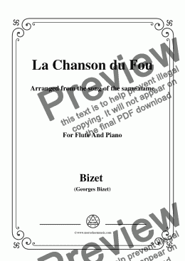 page one of Bizet-La Chanson du Fou,for Flute and Piano