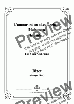 page one of Bizet-L'amour est un oiseau rebelle(Habanera),from 'Carmen',in d minor,for Voice and Piano 