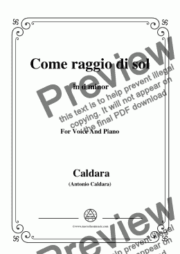 page one of Caldara-Come raggio di sol,in d minor,for Voice and Piano