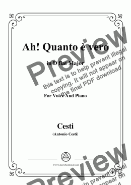 page one of Cesti-Ah! Quanto è vero,from 'Il Pomo d'oro',in D flat Major,for Voice and Piano