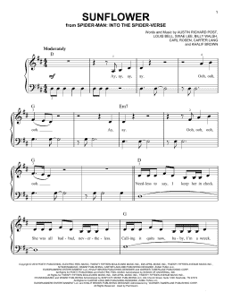 page one of Sunflower (from Spider-Man: Into The Spider-Verse) (Very Easy Piano)