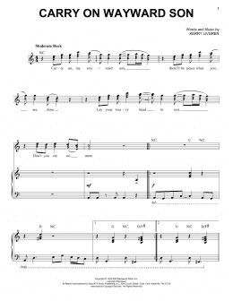 page one of Carry On Wayward Son (Piano & Vocal)