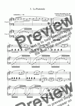 page one of 3.  La Pastorale from 25 Easy and Progressive studies  Op. 100 for 2 pianos