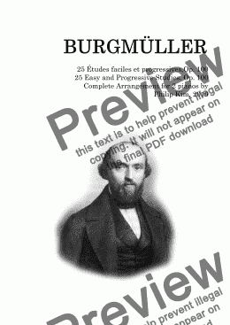 page one of Friedrich Burgmüller 25 Easy and Progressive studies  Op. 100 for 2 pianos (Complete)