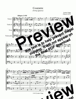 page one of Courante (String Quartet) - Score and parts