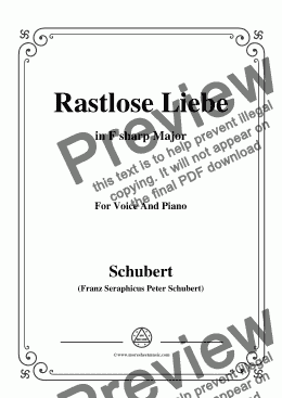 page one of Schubert-Rastlose Liebe in F sharp Major,for Voice and Piano