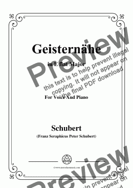 page one of Schubert-Geisternähe,in E flat Major,for Voice and Piano