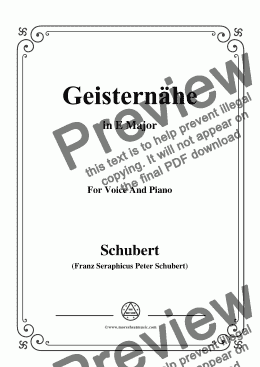 page one of Schubert-Geisternähe,in E Major,for Voice and Piano