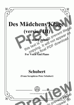 page one of Schubert-Des Mädchens Klage (Version III),in c sharp minor,D.389,for Voice and Piano