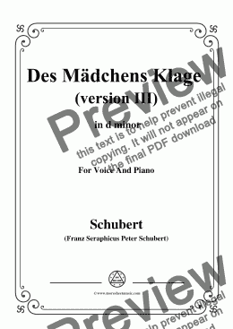 page one of Schubert-Des Mädchens Klage (Version III),in d minor,D.389,for Voice and Piano