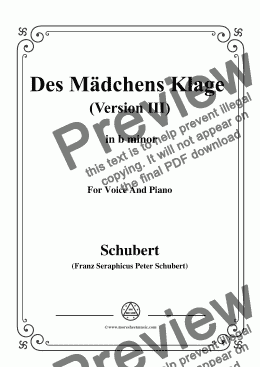 page one of Schubert-Des Mädchens Klage (Version III),in b minor,D.389,for Voice and Piano