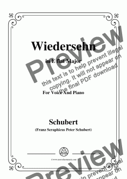 page one of Schubert-Wiedersehn,in E flat Major,for Voice and Piano